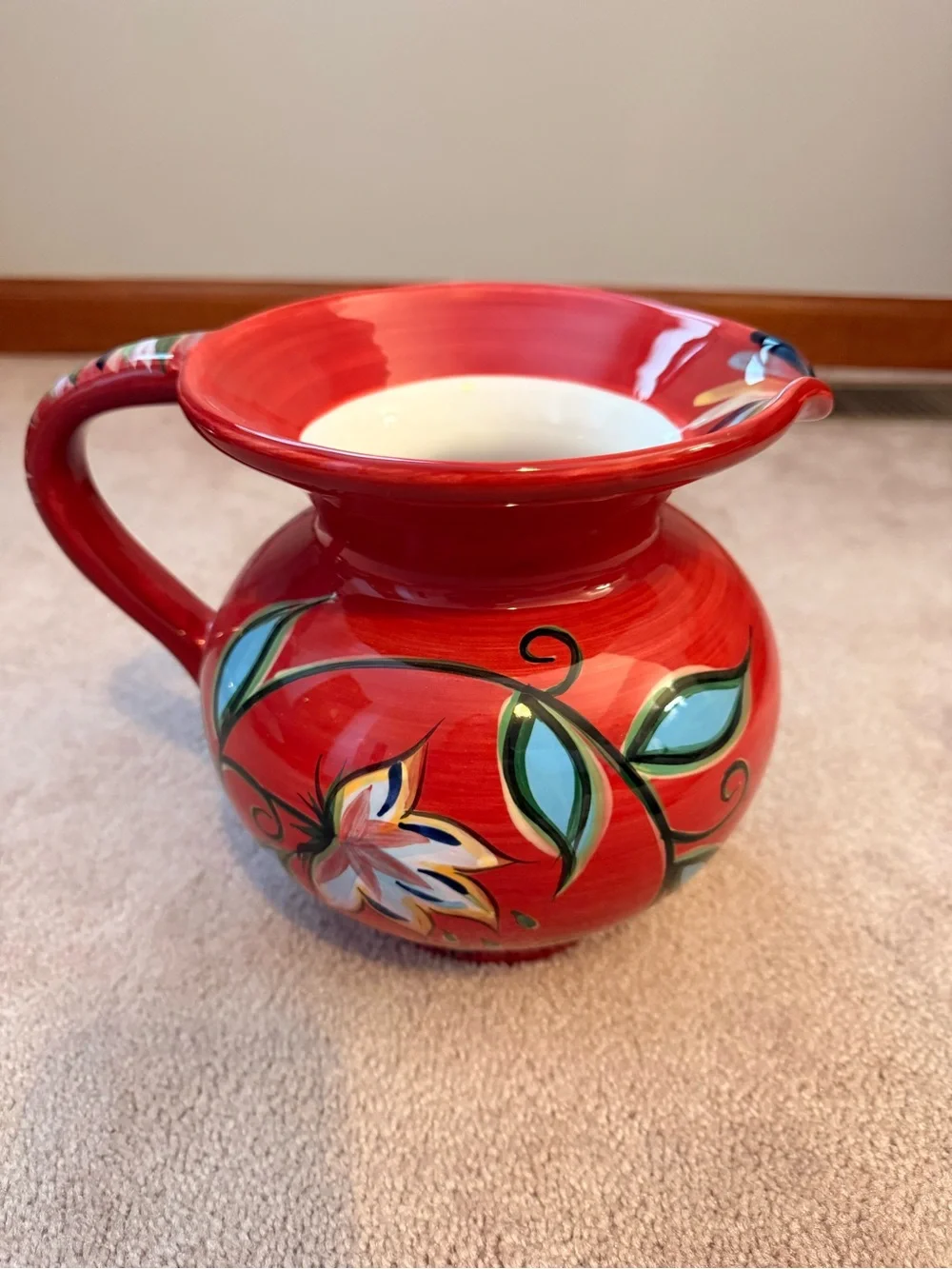 Southern Living at Home Gail Pittman Red Floral Ceramic Pitcher Vase